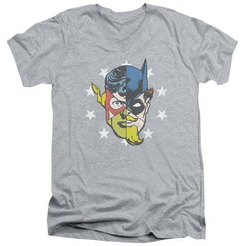 Jla-Face Off Short Sleeve Adult V-Neck 30-1 Tee- Athletic Heather - Medium