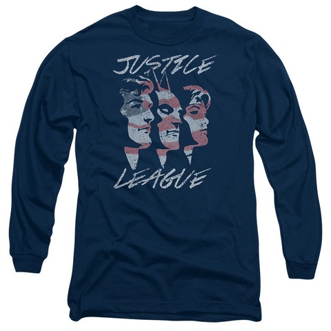 Jla-Justice For America Long Sleeve Adult 18-1 Tee- Navy - Medium