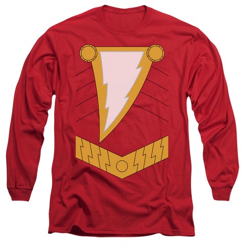 Jla-Shazam Long Sleeve Adult 18-1 Tee- Red - Medium