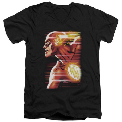 Jla-Speed Head Short Sleeve Adult V-Neck 30-1 Tee- Black - Medium
