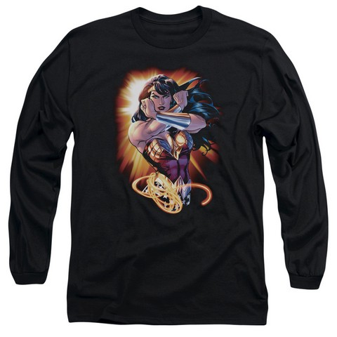 Jla-Wonder Rays Long Sleeve Adult 18-1 Tee, Black - 2X