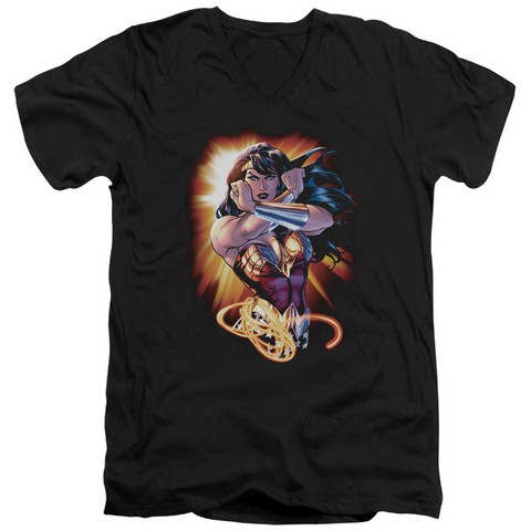Jla-Wonder Rays Short Sleeve Adult V-Neck 30-1 Tee, Black - Medium