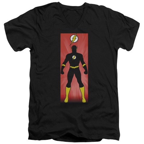 Jla-Flash Block Short Sleeve Adult V-Neck 30-1 Tee- Black - Medium