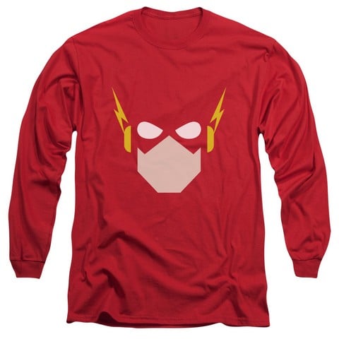 Jla-Flash Head Long Sleeve Adult 18-1 Tee, Red - 2X