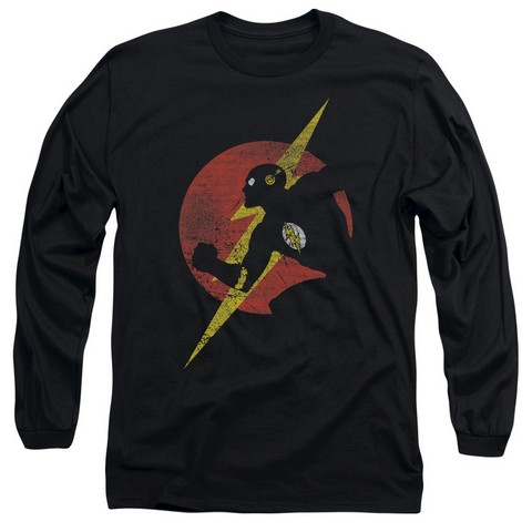 Jla-Flash Symbol Knockout Long Sleeve Adult 18-1 Tee, Black - 2X