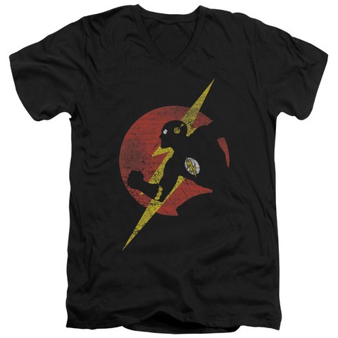 Jla-Flash Symbol Knockout Short Sleeve Adult V-Neck 30-1 Tee, Black - Small