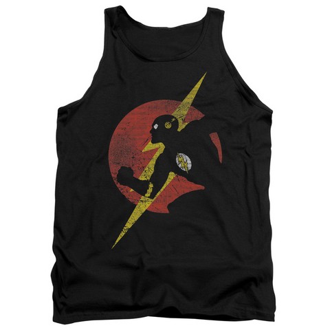 Jla-Flash Symbol Knockout Adult Tank Top- Black - Large