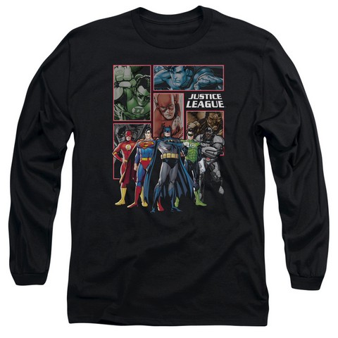 Jla-New Jla Panels Long Sleeve Adult 18-1 Tee- Black - Medium