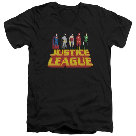Jla-Standing Above Short Sleeve Adult V-Neck 30-1 Tee- Black - Medium