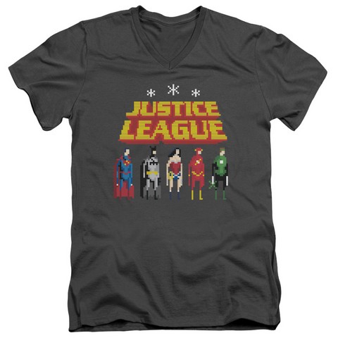 Jla-Standing Below Short Sleeve Adult V-Neck 30-1 Tee, Charcoal - Medium