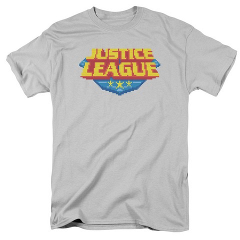 Jla-8 Bit Logo Short Sleeve Adult 18-1 Tee- Silver - Small