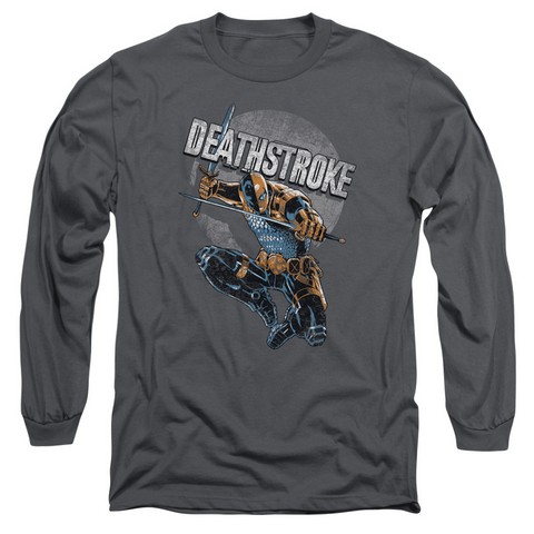 Jla-Deathstroke Retro Long Sleeve Adult 18-1 Tee- Charcoal - Medium