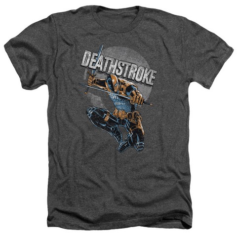Jla-Deathstroke Retro Adult Heather Tee- Charcoal - Medium