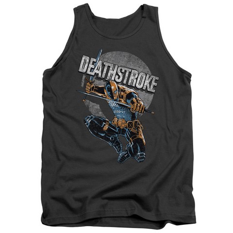 Jla-Deathstroke Retro Adult Tank Top- Charcoal - Medium