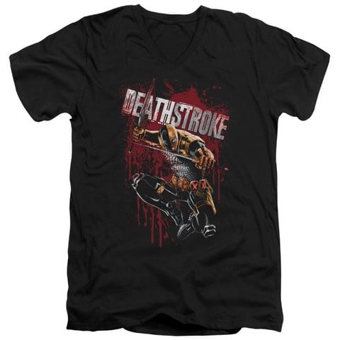 Jla-Blood Splattered Short Sleeve Adult V-Neck 30-1 Tee- Black - Medium