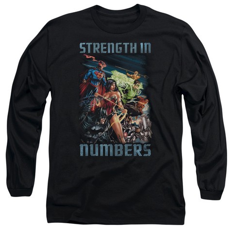 Jla-Strength In Number Long Sleeve Adult 18-1 Tee- Black - Medium