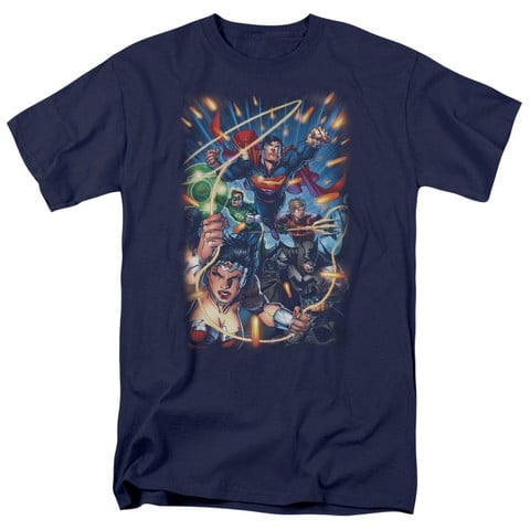 Jla-Under Attack Short Sleeve Adult 18-1 Tee- Navy - 5X
