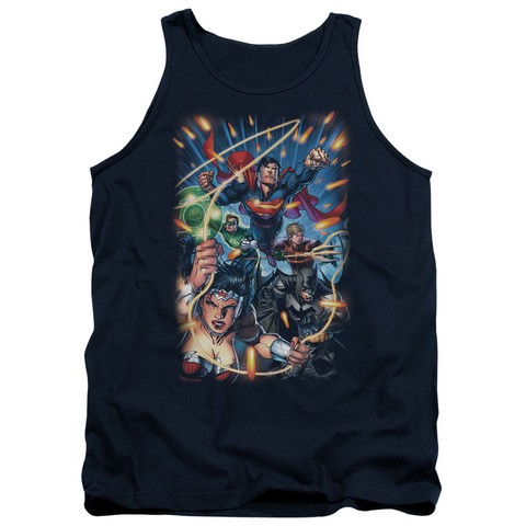 Jla-Under Attack Adult Tank Top- Navy - Medium
