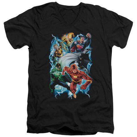 Jla-Electric Team Short Sleeve Adult V-Neck 30-1 Tee- Black - Large