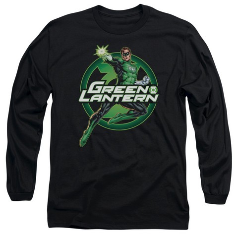 Jla-Lantern Glow Long Sleeve Adult 18-1 Tee- Black - Medium