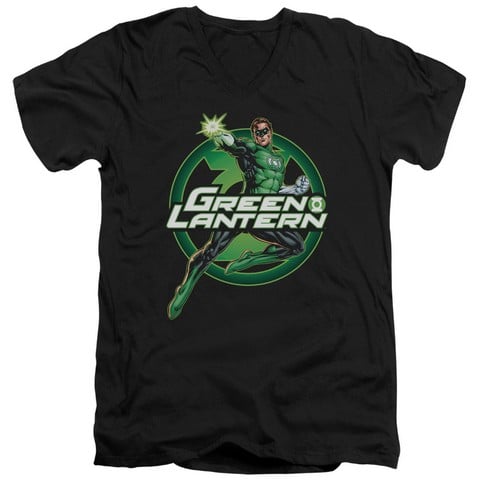 Jla-Lantern Glow Short Sleeve Adult V-Neck 30-1 Tee- Black - Medium
