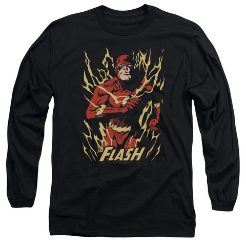 Jla-Flash Flare Long Sleeve Adult 18-1 Tee- Black - Medium