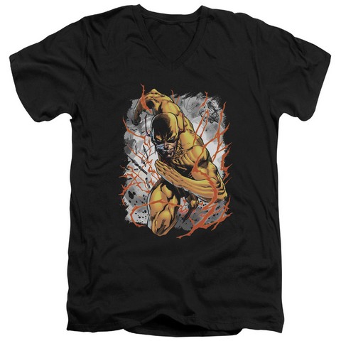 Jla-Reversed Short Sleeve Adult V-Neck 30-1 Tee- Black - Medium