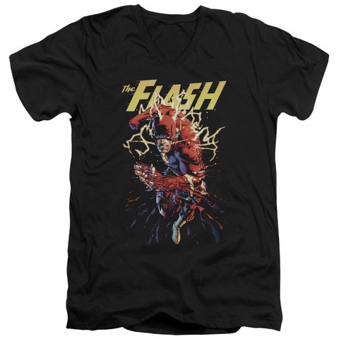 Jla-Ripping Apart Short Sleeve Adult V-Neck 30-1 Tee- Black - Large