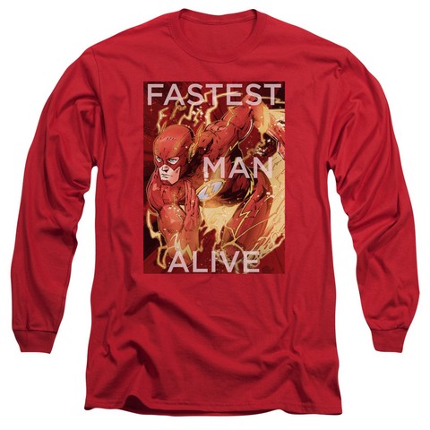 Jla-Fastest Man Alive Long Sleeve Adult 18-1 Tee- Red - Medium