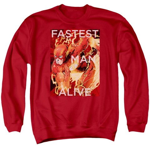 Jla-Fastest Man Alive Adult Crew Sweat Tee- Red - XL