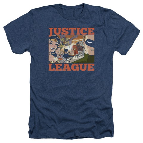 Jla-New Dawn Group Adult Heather Tee- Navy - 2X