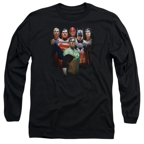 Jla-Roll Call Long Sleeve Adult 18-1 Tee- Black - Large