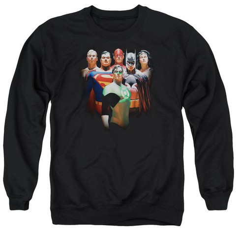 Jla-Roll Call Adult Crew Sweat Tee- Black - Large