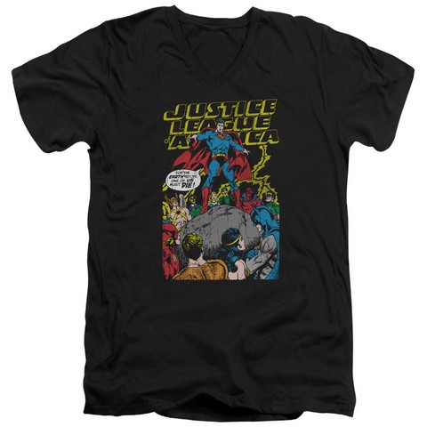 Jla-Ultimate Scarifice Short Sleeve Adult V-Neck 30-1 Tee- Black - Large