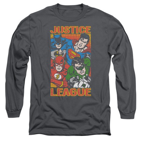 Jla-Hero Mashup Long Sleeve Adult 18-1 Tee- Charcoal - Medium