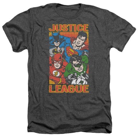 Jla-Hero Mashup Adult Heather Tee- Charcoal - 2X