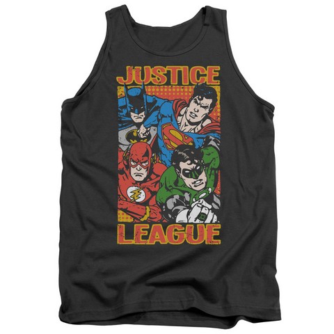 Jla-Hero Mashup Adult Tank Top- Charcoal - Medium