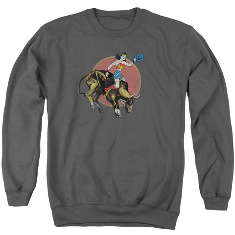 Jla-Bull Rider Adult Crew Sweat Tee, Charcoal - Medium