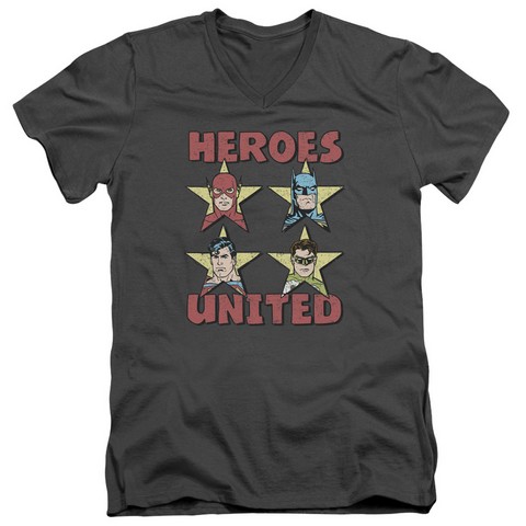 Jla-United Stars Short Sleeve Adult V-Neck 30-1 Tee- Charcoal - Large