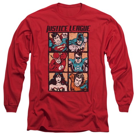 Jla-Rough Panels Long Sleeve Adult 18-1 Tee- Red - Medium