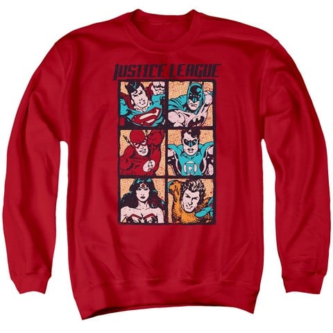 Jla-Rough Panels Adult Crew Sweat Tee- Red - 2X