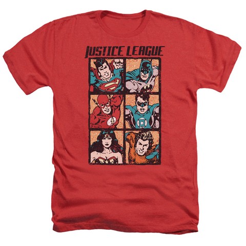 Jla-Rough Panels Adult Heather Tee- Red - Large