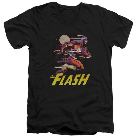 Jla-City Run Short Sleeve Adult V-Neck 30-1 Tee- Black - Large