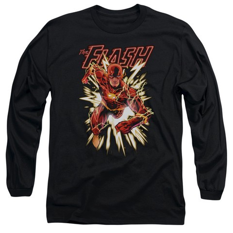 Jla-Flash Glow Long Sleeve Adult 18-1 Tee- Black - XL