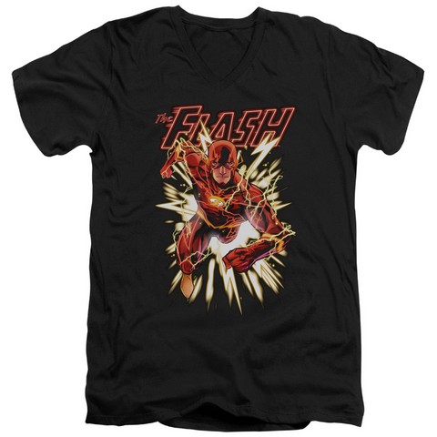Jla-Flash Glow Short Sleeve Adult V-Neck 30-1 Tee- Black - Medium