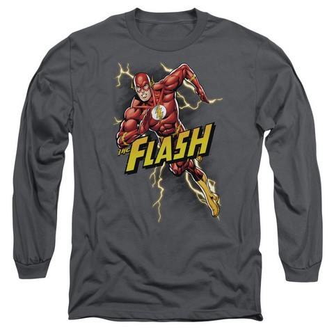 Jla-Bolt Run Long Sleeve Adult 18-1 Tee- Charcoal - Large