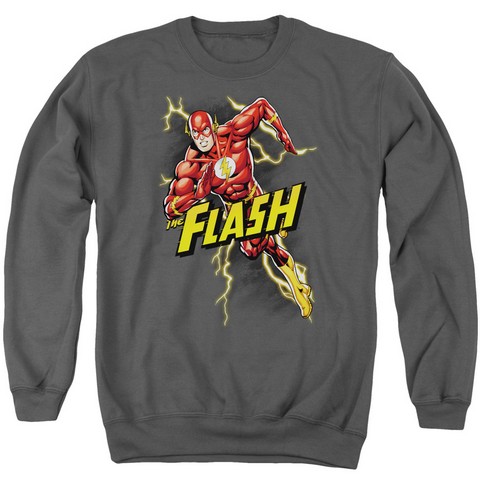 Jla-Bolt Run Adult Crew Sweat Tee- Charcoal - Medium