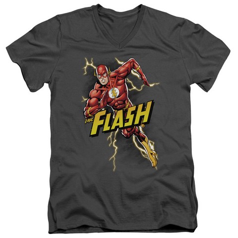 Jla-Bolt Run Short Sleeve Adult V-Neck 30-1 Tee, Charcoal - Medium