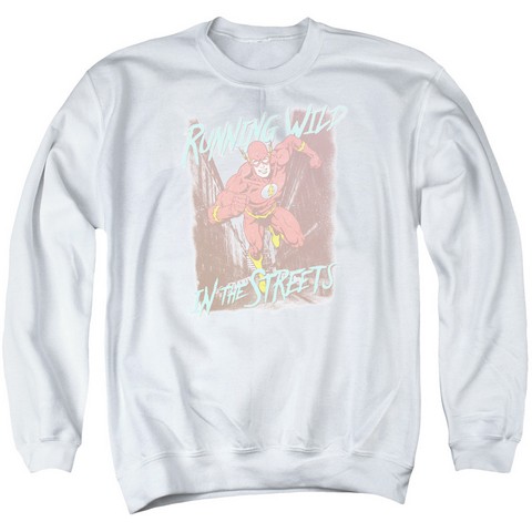 Jla-Running Wild Adult Crew Sweat Tee- White - 2X