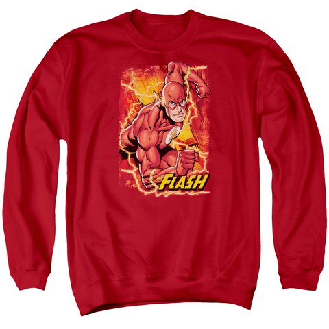Jla-Flash Lightning Adult Crew Sweat Tee- Red - 2X